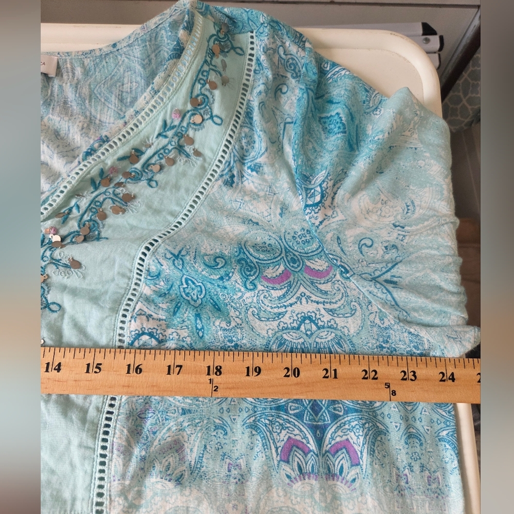 Vintage America Embellished Blue Cotton Blend Tunic Top Size 2X - Picture 11 of 12